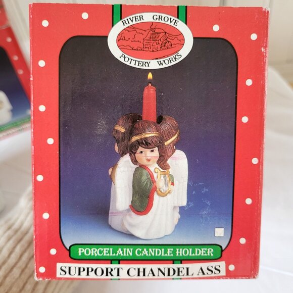 Vintage Christmas Porcelain Candle Holder - Set of 2 - River Grove Pottery works - Picture 4 of 10